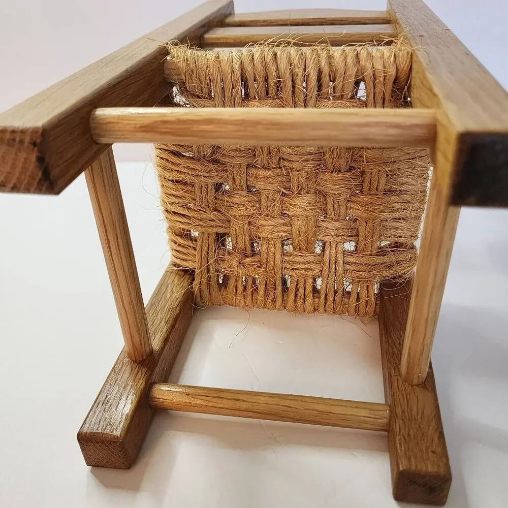 Wooden Doll Chair Ladder Back with Woven Rush Seat